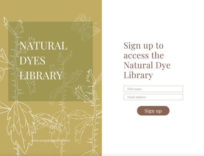 sign up to the natural dye library